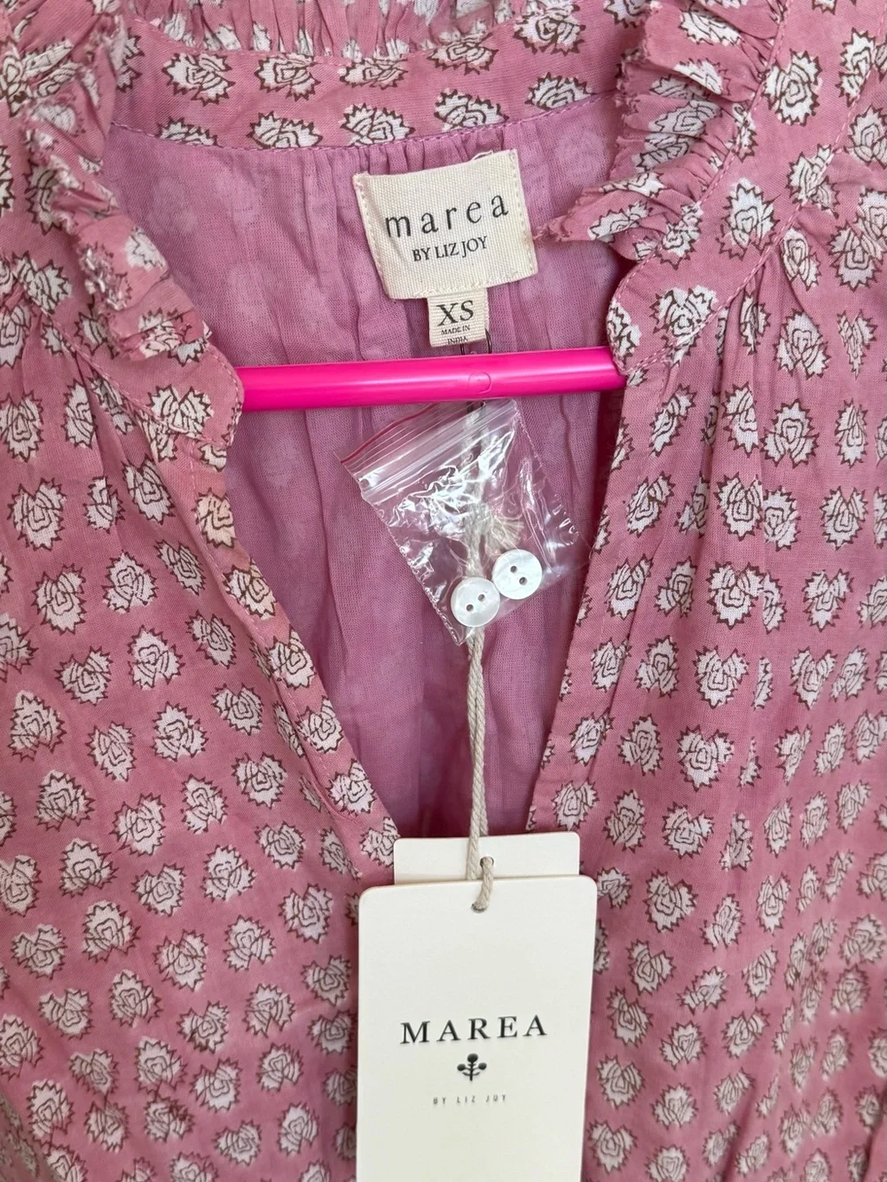 Marea Pink Floral Mini Dress with V-Neck, XS - Picture 3 of 6
